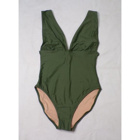 J CREW V-Neck Plunge One-Piece Swimsuit Safari Green 16 NWT $98 - Picture 2 of 5